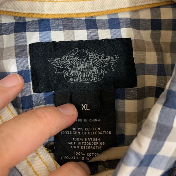 Harley Davidson Button Up Plaid Pearl Snaps Y2K Short Sleeve - XL - Picture 3 of 7